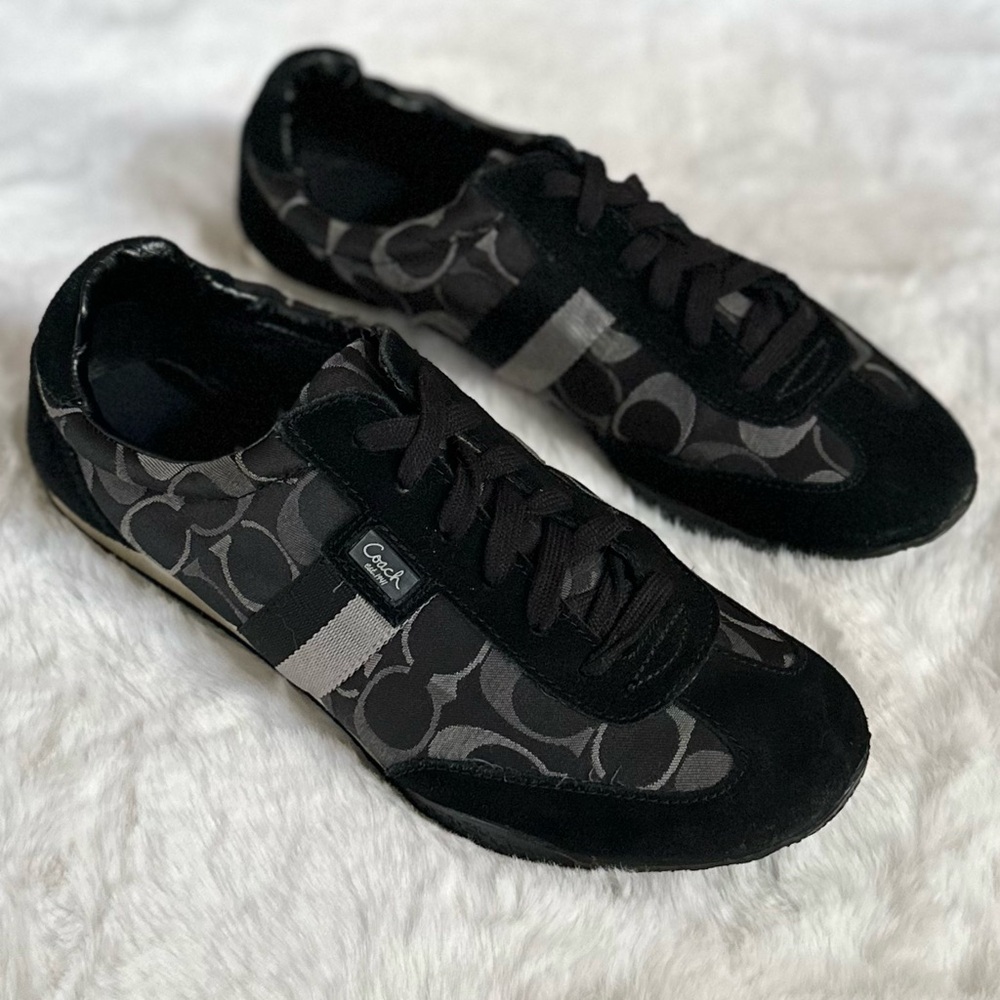 COACH 10 Kinsley Q986 Black Signature Logo Jacquard Sneakers Shoes